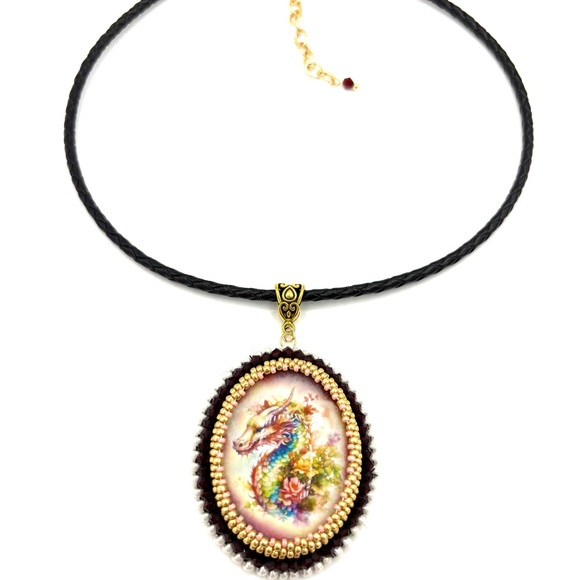 Hand Crafted Dragon Pendant Renaissance Choker Necklace - Picture 6 of 9